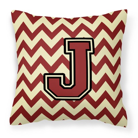 Letter J Chevron Maroon & Gold Fabric Decorative Pillow - Maroon & Gold