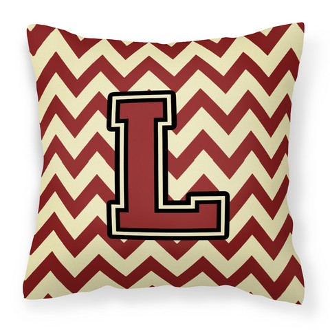 CJ1061-LPW1414 Letter L Chevron Maroon & Gold Fabric Decorative Pillow