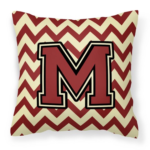 CJ1061-MPW1414 Letter M Chevron Maroon & Gold Fabric Decorative Pillow