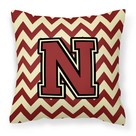 CJ1061-NPW1414 Letter N Chevron Maroon & Gold Fabric Decorative Pillow