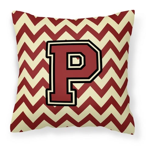 CJ1061-PPW1414 Letter P Chevron Maroon & Gold Fabric Decorative Pillow