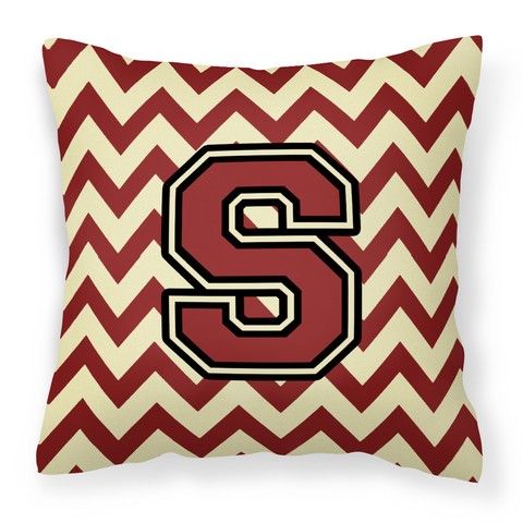CJ1061-SPW1414 Letter S Chevron Maroon & Gold Fabric Decorative Pillow