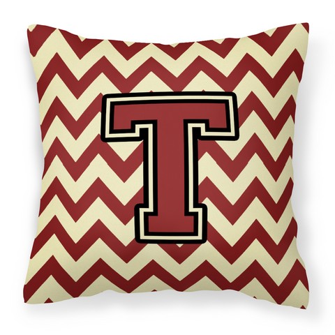 CJ1061-TPW1414 Letter T Chevron Maroon & Gold Fabric Decorative Pillow