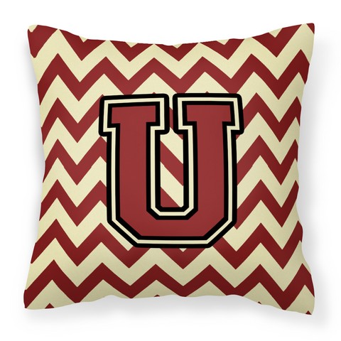CJ1061-UPW1414 Letter U Chevron Maroon & Gold Fabric Decorative Pillow