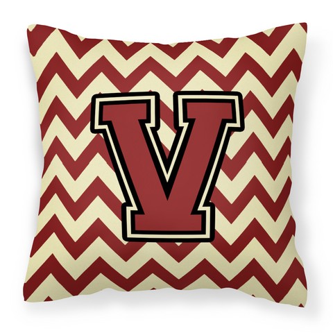 CJ1061-VPW1414 Letter V Chevron Maroon & Gold Fabric Decorative Pillow