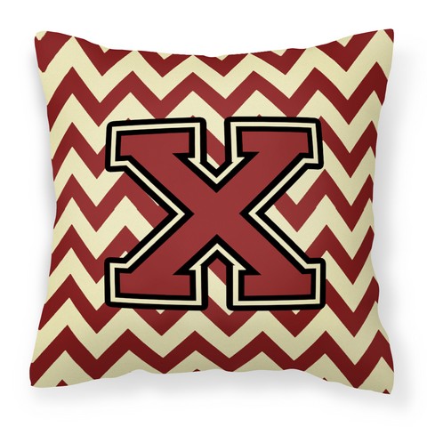 CJ1061-XPW1414 Letter X Chevron Maroon & Gold Fabric Decorative Pillow