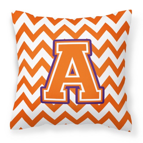 Letter A Chevron Orange & Regalia Fabric Decorative Pillow