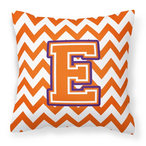 Letter E Chevron Orange & Regalia Fabric Decorative Pillow