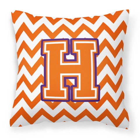 Letter H Chevron Orange & Regalia Fabric Decorative Pillow