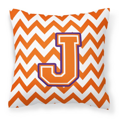 Letter J Chevron Orange & Regalia Fabric Decorative Pillow - Orange & Regalia - 14in. H x 3in. W x 14in. L