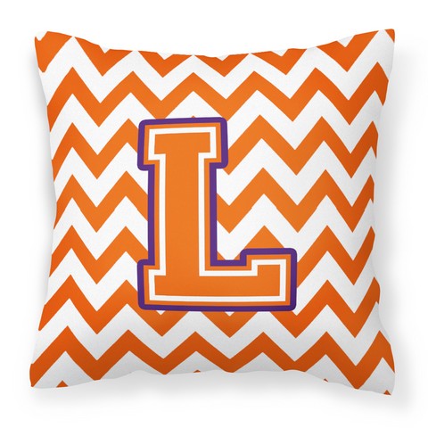 CJ1062-LPW1414 Letter L Chevron Orange & Regalia Fabric Decorative Pillow