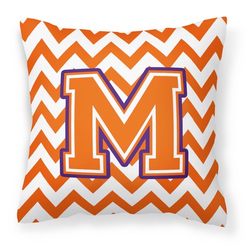 CJ1062-MPW1414 Letter M Chevron Orange & Regalia Fabric Decorative Pillow
