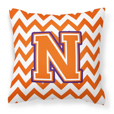 CJ1062-NPW1414 Letter N Chevron Orange & Regalia Fabric Decorative Pillow