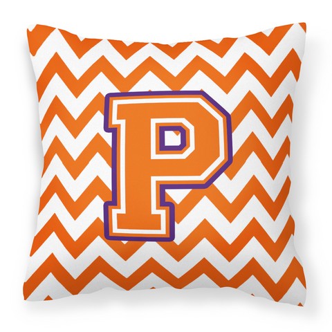 CJ1062-PPW1414 Letter P Chevron Orange & Regalia Fabric Decorative Pillow