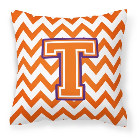 CJ1062-TPW1414 Letter T Chevron Orange & Regalia Fabric Decorative Pillow