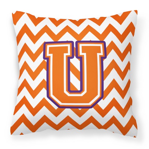 Letter U Chevron Orange & Regalia Fabric Decorative Pillow