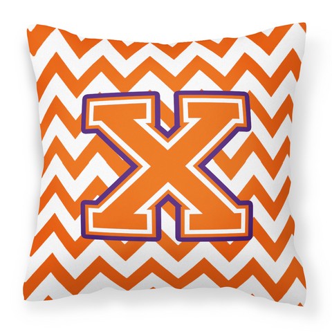 Letter X Chevron Orange & Regalia Fabric Decorative Pillow