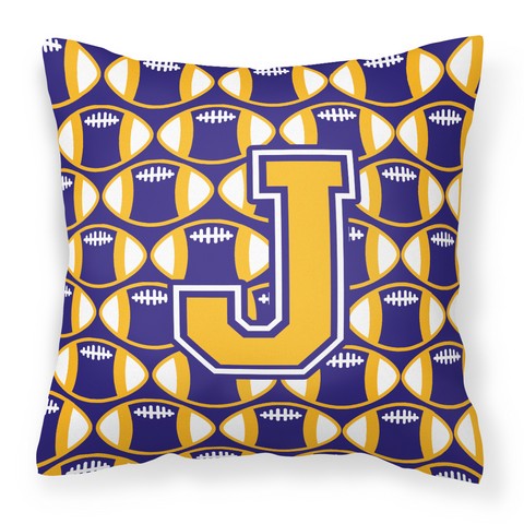 Letter J Football Purple & Gold Fabric Decorative Pillow - Purple & Gold - 14in. H x 3in. W x 14in. L