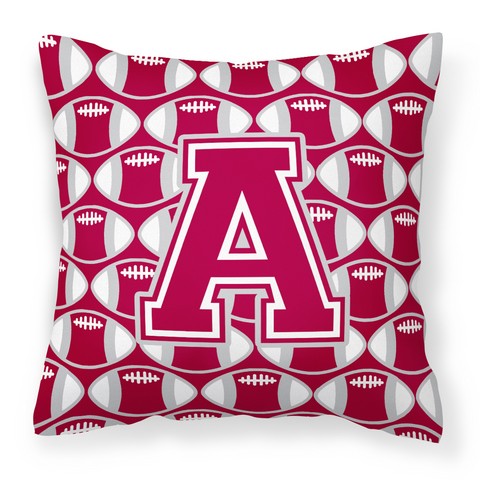 Letter A Football Crimson - Grey & White Fabric Decorative Pillow