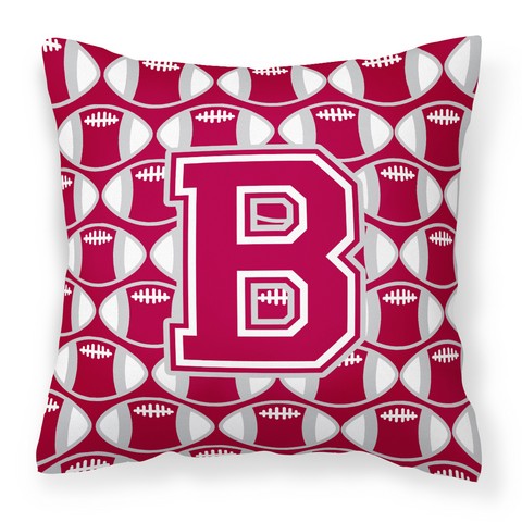 Letter B Football Crimson - Grey & White Fabric Decorative Pillow