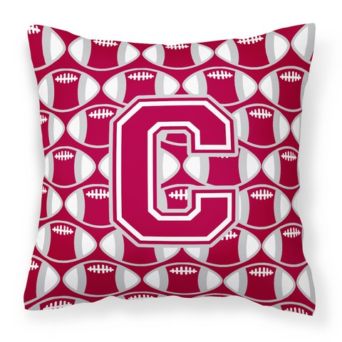 Letter C Football Crimson - Grey & White Fabric Decorative Pillow