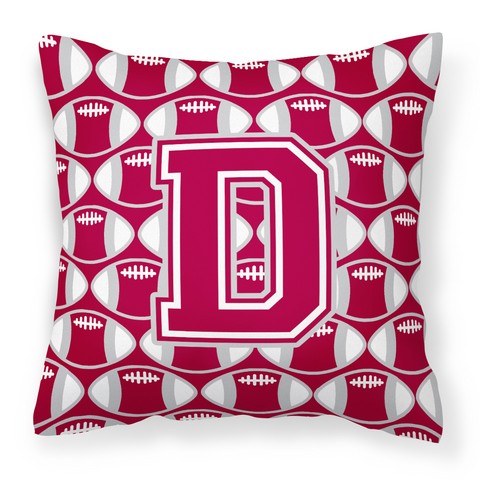 Letter D Football Crimson - Grey & White Fabric Decorative Pillow