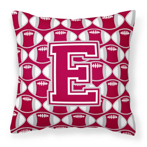 Letter E Football Crimson - Grey & White Fabric Decorative Pillow