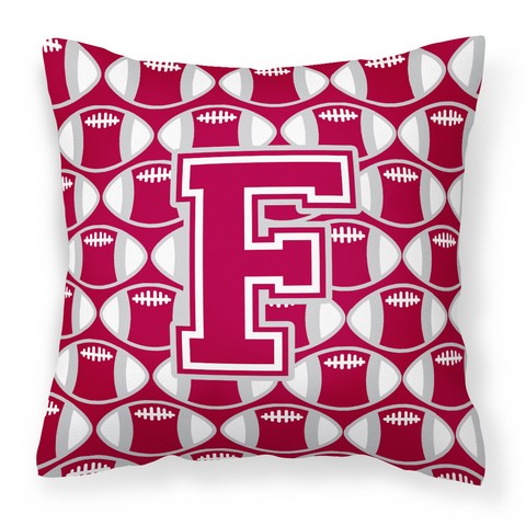 Letter F Football Crimson - Grey & White Fabric Decorative Pillow