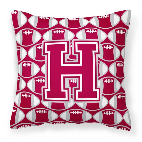 Letter H Football Crimson - Grey & White Fabric Decorative Pillow