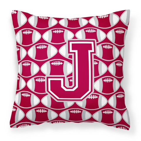 Letter J Football Crimson - Grey & White Fabric Decorative Pillow