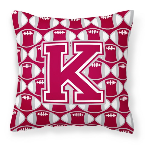 Letter K Football Crimson - Grey & White Fabric Decorative Pillow