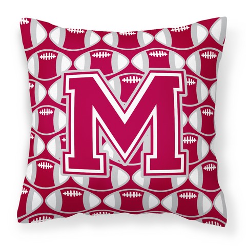 Letter M Football Crimson - Grey & White Fabric Decorative Pillow