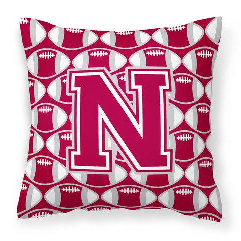 Letter N Football Crimson - Grey & White Fabric Decorative Pillow