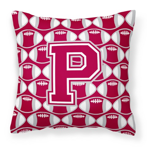 Letter P Football Crimson - Grey & White Fabric Decorative Pillow