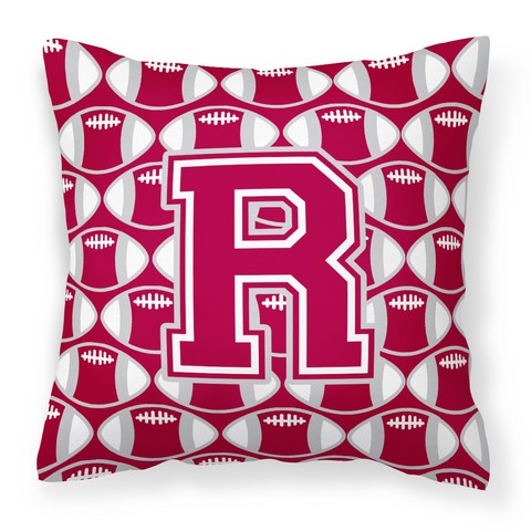 Letter R Football Crimson - Grey & White Fabric Decorative Pillow