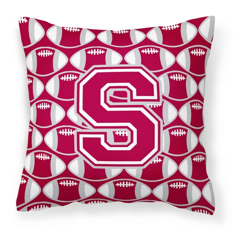 Letter S Football Crimson - Grey & White Fabric Decorative Pillow