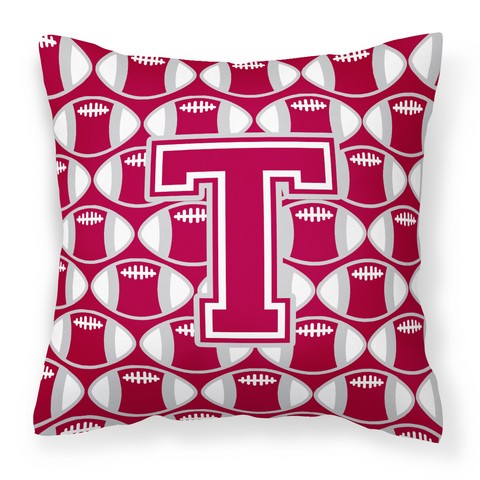 Letter T Football Crimson - Grey & White Fabric Decorative Pillow