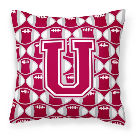 Letter U Football Crimson - Grey & White Fabric Decorative Pillow