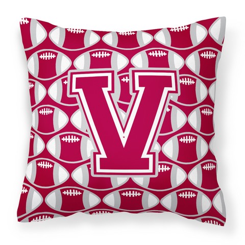 Letter V Football Crimson - Grey & White Fabric Decorative Pillow