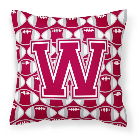 Letter W Football Crimson - Grey & White Fabric Decorative Pillow