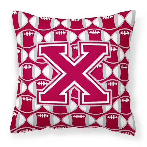 Letter X Football Crimson - Grey & White Fabric Decorative Pillow