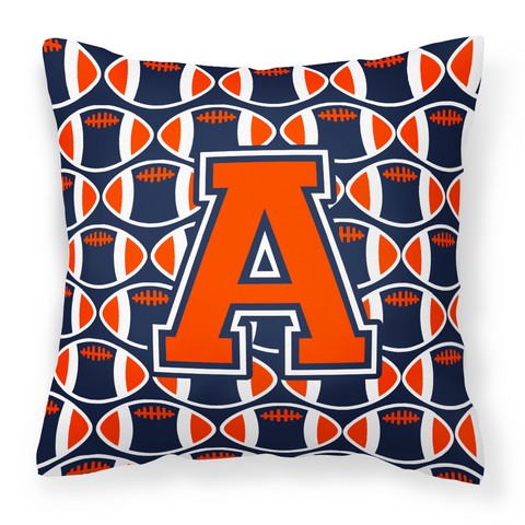 Letter A Football Orange - Blue & White Fabric Decorative Pillow