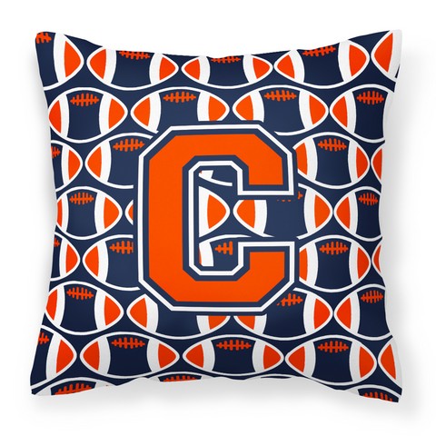 Letter C Football Orange - Blue & White Fabric Decorative Pillow