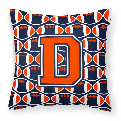 Letter D Football Orange - Blue & White Fabric Decorative Pillow