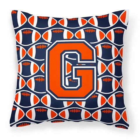 Letter G Football Orange - Blue & White Fabric Decorative Pillow