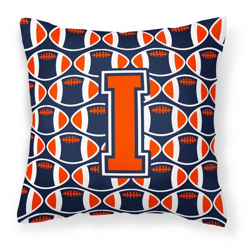 Letter I Football Orange - Blue & White Fabric Decorative Pillow