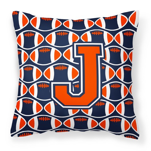 Letter J Football Orange - Blue & White Fabric Decorative Pillow