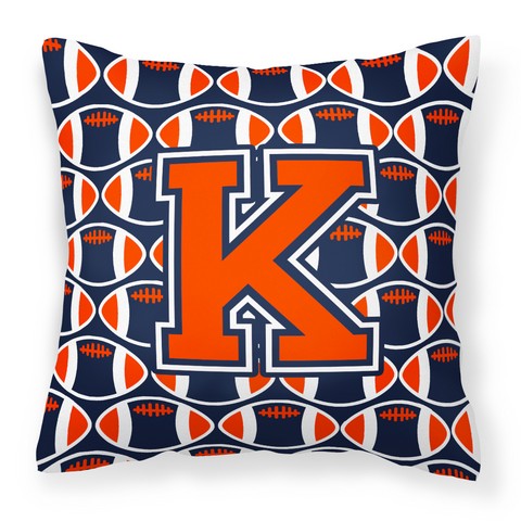Letter K Football Orange - Blue & White Fabric Decorative Pillow