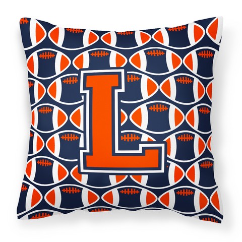 Letter L Football Orange - Blue & White Fabric Decorative Pillow