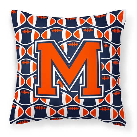 Letter M Football Orange - Blue & White Fabric Decorative Pillow